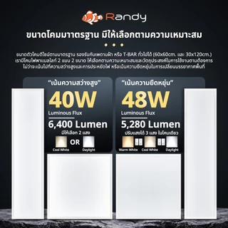 [3FREE1]RANDY LEDPanelLight 40W&48W RA90แสงนุ่มสบายตา โคมไฟติดเพดาน 4000K&6500K 3สีเลือกได้ประกัน3ปี