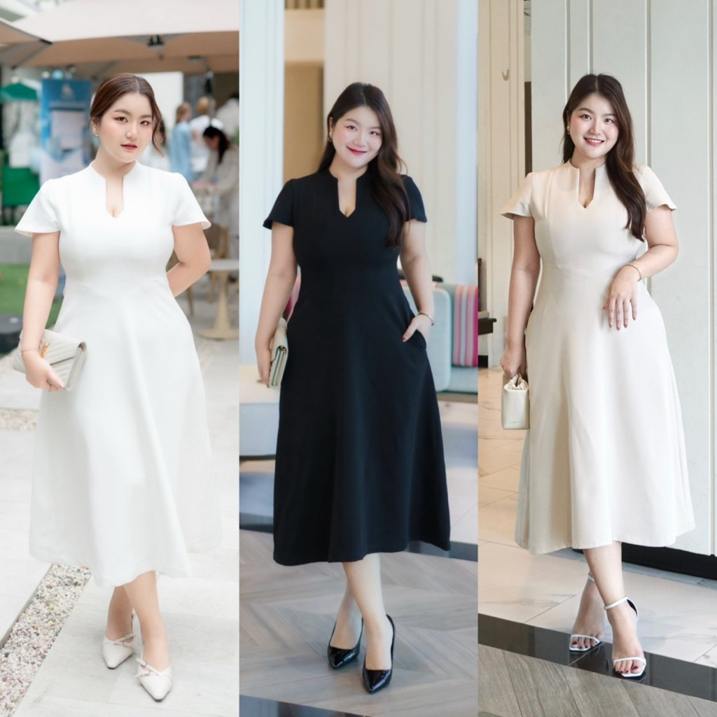 เดรส คอเรียว เอวคอด มีถึง20XL รุ่น Leeya