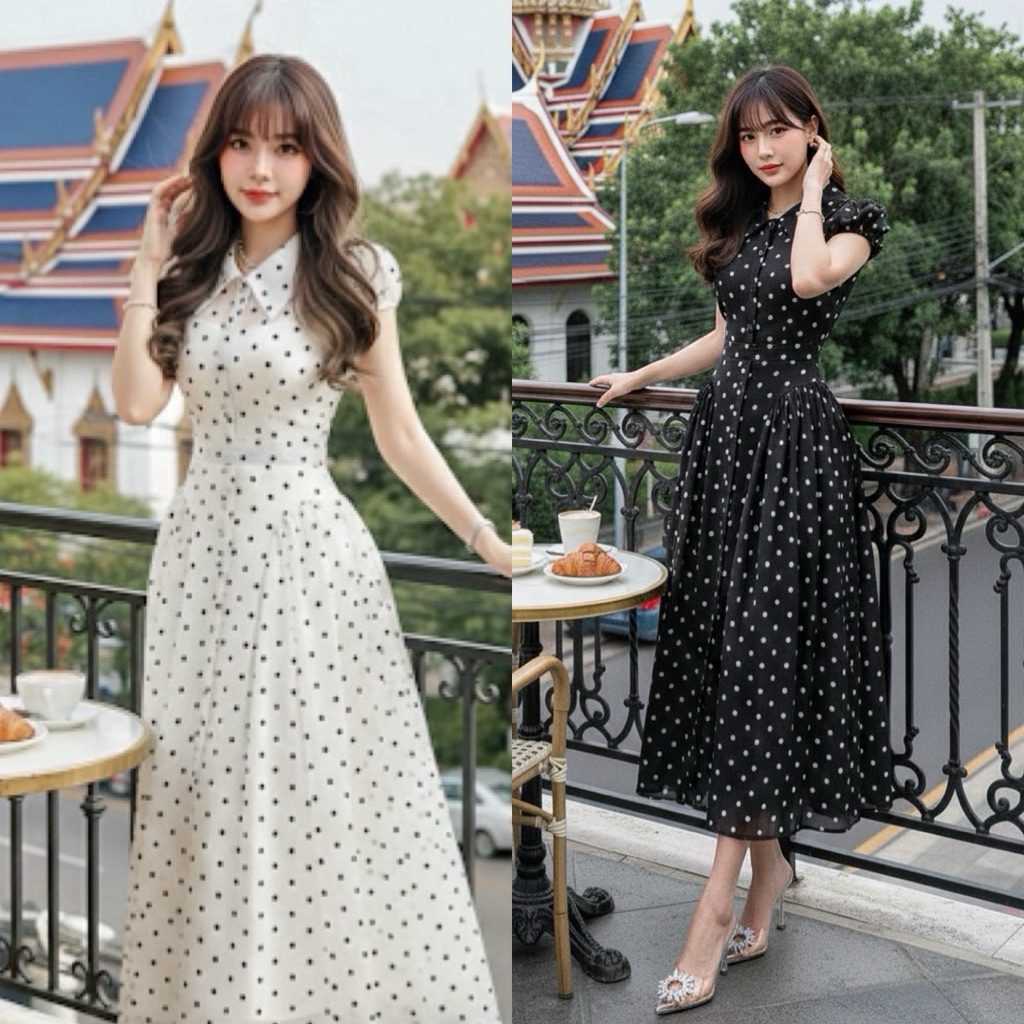 เดรสโพกาดอทรุ่นใหม่ใจละลายมากค่ะเนื้อผ้ามีความเงาวิ้งในตัวส่วนตัวจุดเป็นผ้ากำมะหยี่เพิ่มหรู