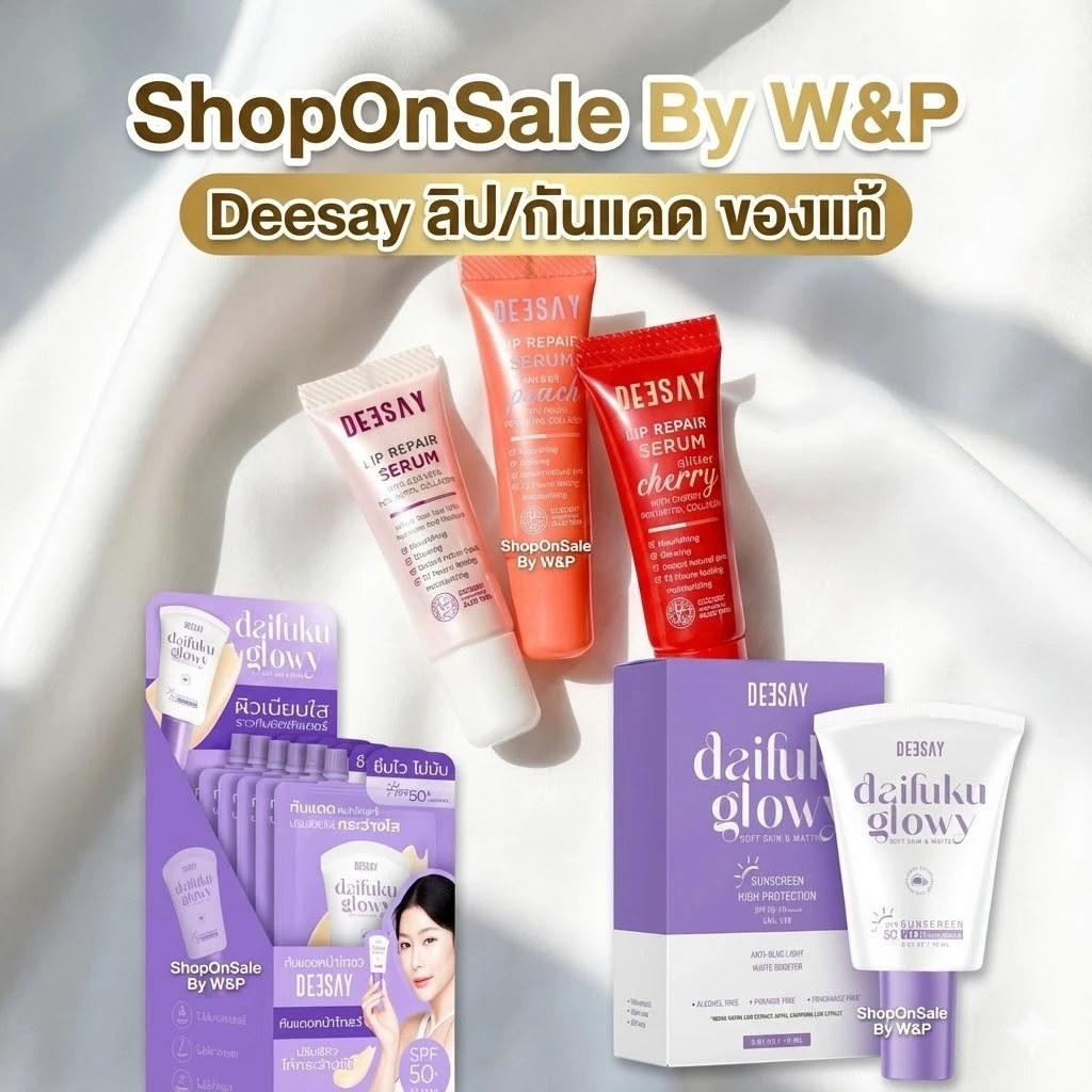 ครีมกันแดดไดฟูกุ Daifuku Glowy Soft Skin & Matteแบบหลอด-แบบซองยกกล่อง6ชิ้น-ลิปรีแพร์3สี