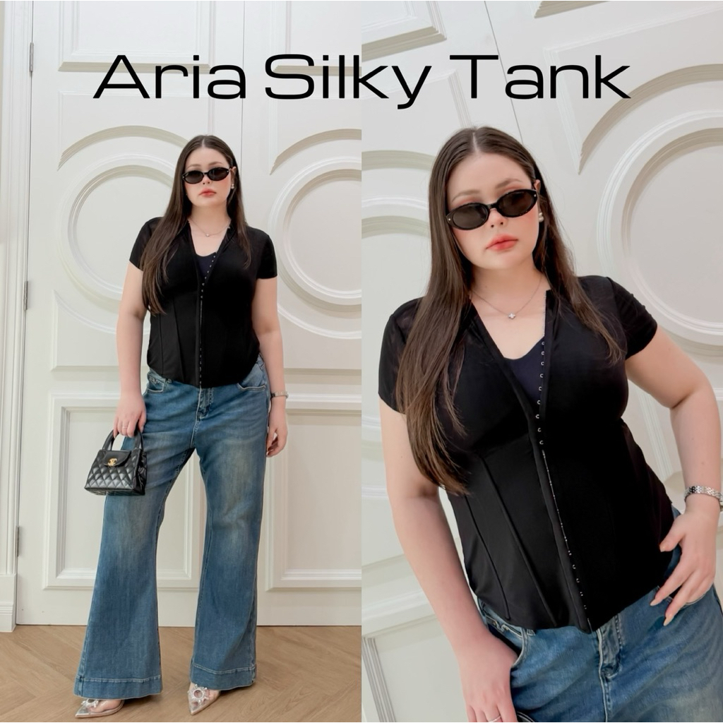 Lady M | Aria Silky Tank plussize เสื้อแขนสั้นผ้าตาข่าย เท่ เรียบหรู สำหรับสาวอวบ ใส่ทำงาน เที่ยว ปาร์ตี้