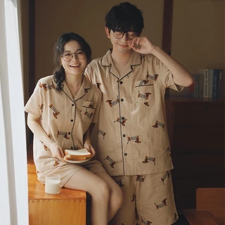 ผู้หญิง ผู้ชาย(พร้อมส่ง)ชุดนอนผ้าฝ้ายมัสลินหรือผ้าสาลู แขนสั้น-ขาสั้น เหมาะกับอากาศบ้านเรา