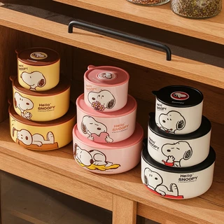 【ของแท้】สนูปปี้ Snoopy ชามถนอมอาหาร 4/5/6 นิ้ว เซต 3 ใบ พร้อมฝาปิด ลายน่ารัก เซ็ตของขวัญ มีกล่องแพคเกจสวยงาม ส่งฟรี
