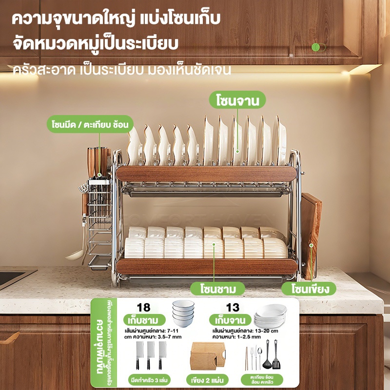 ComfortHavenFurnitureCo ชั้นวางจาน ชั้นวางจานชาม ที่คว่ำจานชาม 304 ชั้นคว่ำจานสแตนเลส อเนกประสงค์ พร้อมถาดระบายน้ำ รูปที่ 8