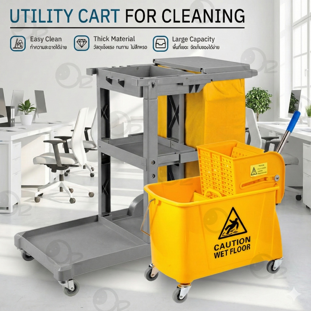 9Gadget – รถเข็นทำความสะอาด รถเข็นแม่บ้าน ถังถูพื้น ถังม็อป รถเข็นพลาสติก เก็บอุปกรณ์ – Janitorial Cart 20L Mop Bucket