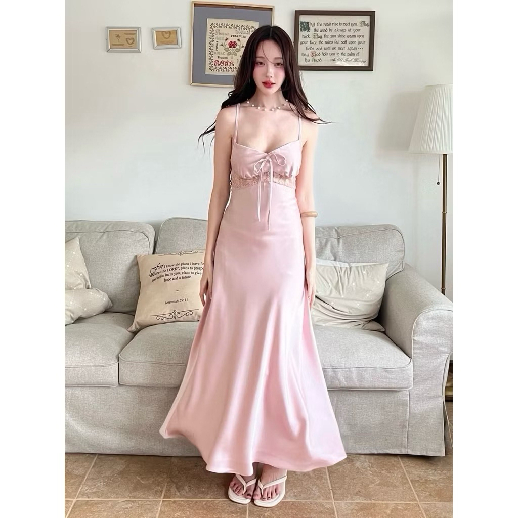 Dress cintage official ใหม่ไม่เคยใส่สีชมพู S อก28-32 เอว26