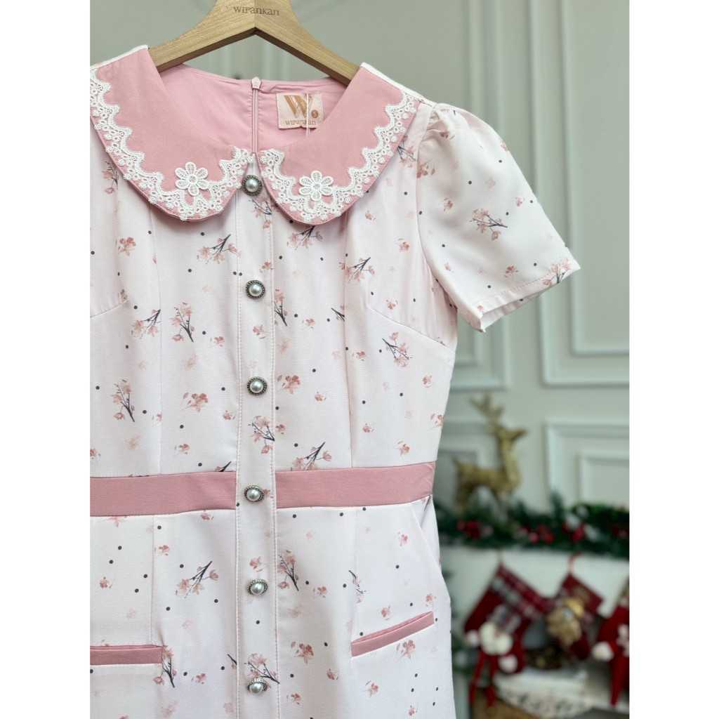(พร้อมส่ง) ชุดเดรส Wirankan รหัส WX37 สีชมพู สีพีช - รูปที่ 5