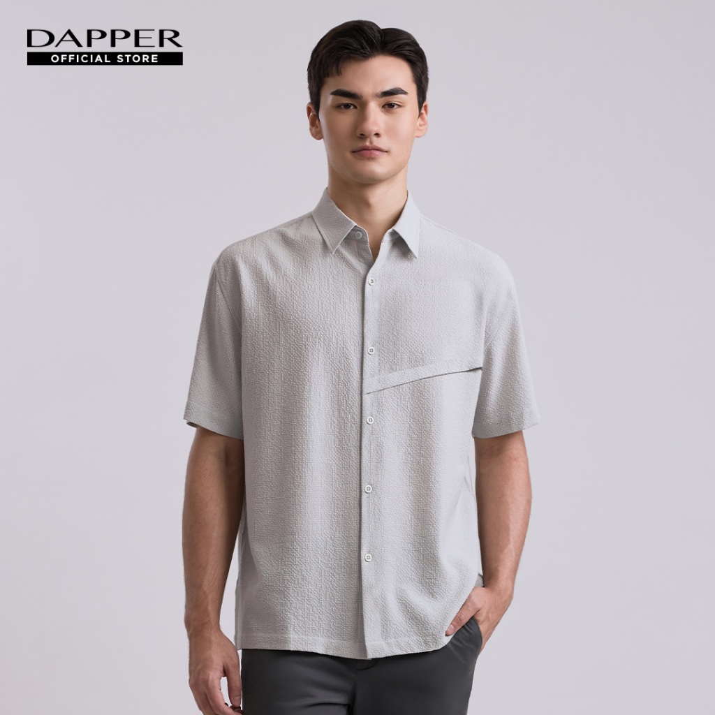 DAPPER เสื้อเชิ้ตแขนสั้น Textured Seersucker Shirt สีเขียวเทา (BCS/GR/513LS)