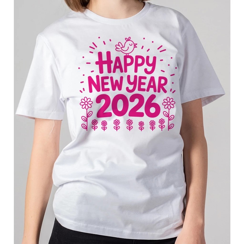 เสื้อยืดปีใหม่ Happy new year 2026 มีครบไซส์ ทั้งเด็กและผู้ใหญ่ ส่งจากไทย ส่งไวมาก S-7XL ECB