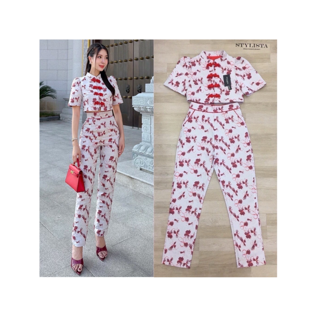 M12 งานป้าย Stylista Set เซ็ทเสื้อ+กางเกง ลายดอก ชุดตรุษจีน ชุดกี่เพ้า สำหรับผู้หญิง เสื้อผ้าแฟชั่นผู้หญิง ไซส์ Xs-L