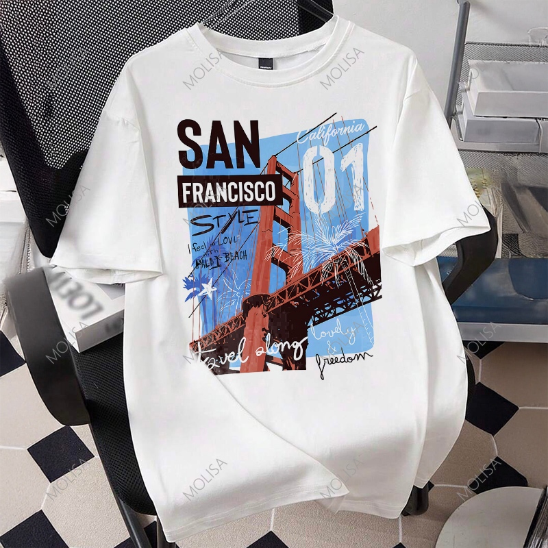 Molisa San Francisco เสื้อยืด Printed Tshirt cotton100% เสื้อยืดแขนสั้น สีขาว เสื้อผู้ชาย 68042#