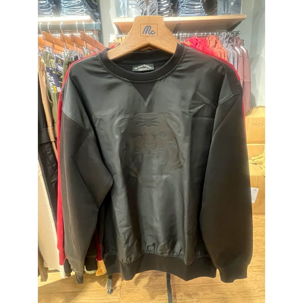 MC JEANS เสื้อสเวตเตอร์ สกรีนลายหน้าเสือ สีดำ พร้อมถุงช้อป งานแท้รับจากช้อปโดยตรง มีเก็บปลายทาง