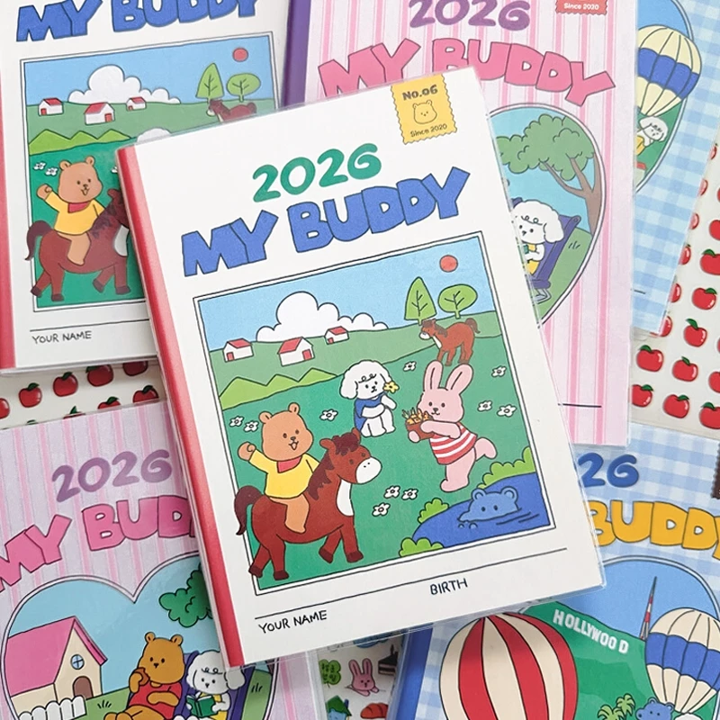 สมุดแพลนเนอร์ 2026 Daily Planner B6 ปกการ์ตูน PVCโปร่งใส ปฏิทิน 2569 ไดอารี่ สมุดโน๊ต