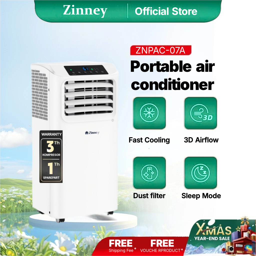 Zinney แอร์เคลื่อนที่ ขนาด 7000 BTU รุ่น ZNPAC-07A Portable air มาพร้อมถังเก็บน้ำระบบสัมผัส หน้าจอ L