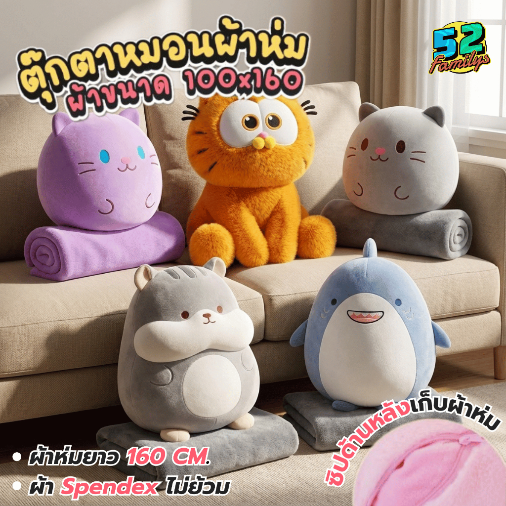 หมอนผ้าห่ม ตุ๊กตาการ์ฟิว แมวส้มนุ่มน่ารัก ตุ๊กตาแมว ขนาด40cm มีผ้าห่มนาโน 3ฟุต หมอนผ้าห่มแมวส้ม ขนาดใหญ่ ของขวัญ ปีใหม่