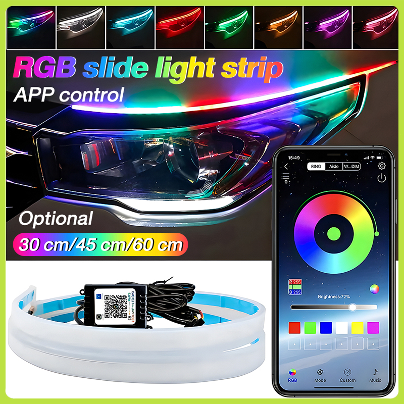 ชุด 2ชิ้น LED 12V ไฟเดย์ไลท์ แบบแอพพลิเคชั่น และ แบบรีโมท ไฟเลี้ยววิ่ง Daylight (DRL) สีRGB รถยนต์ รถรุ่นทั่วไป (Candy)