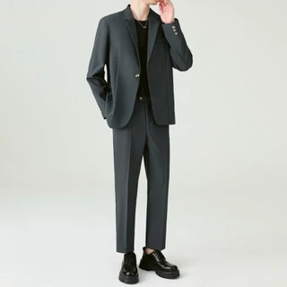 SUIT-M-02🍊(ขายยกเซ็ต) สูทผู้ชาย แขนยาวทรงสวย เซ็ตสูทแฟชั่น ใส่ทำงาน สีพื้น สไตล์เกาหลี เสื้อ+กางเกง🍊