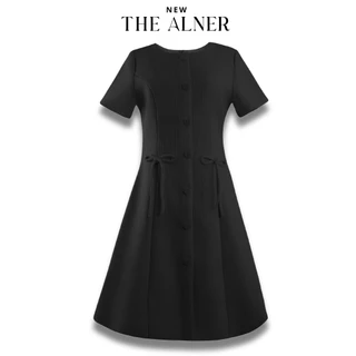 Thealner-AN082 (เดรสแขนสั้นกระดุมหน้าแต่งโบว์)