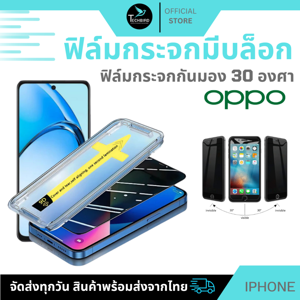 ฟิล์มกันมองกันเสือก ฟิล์มใส 9H  (มีบล็อกช่วยติด) สำหรับ OPPO ฟิล์มกันเสือก ฟิล์มส๋วนตัว Film Privacy