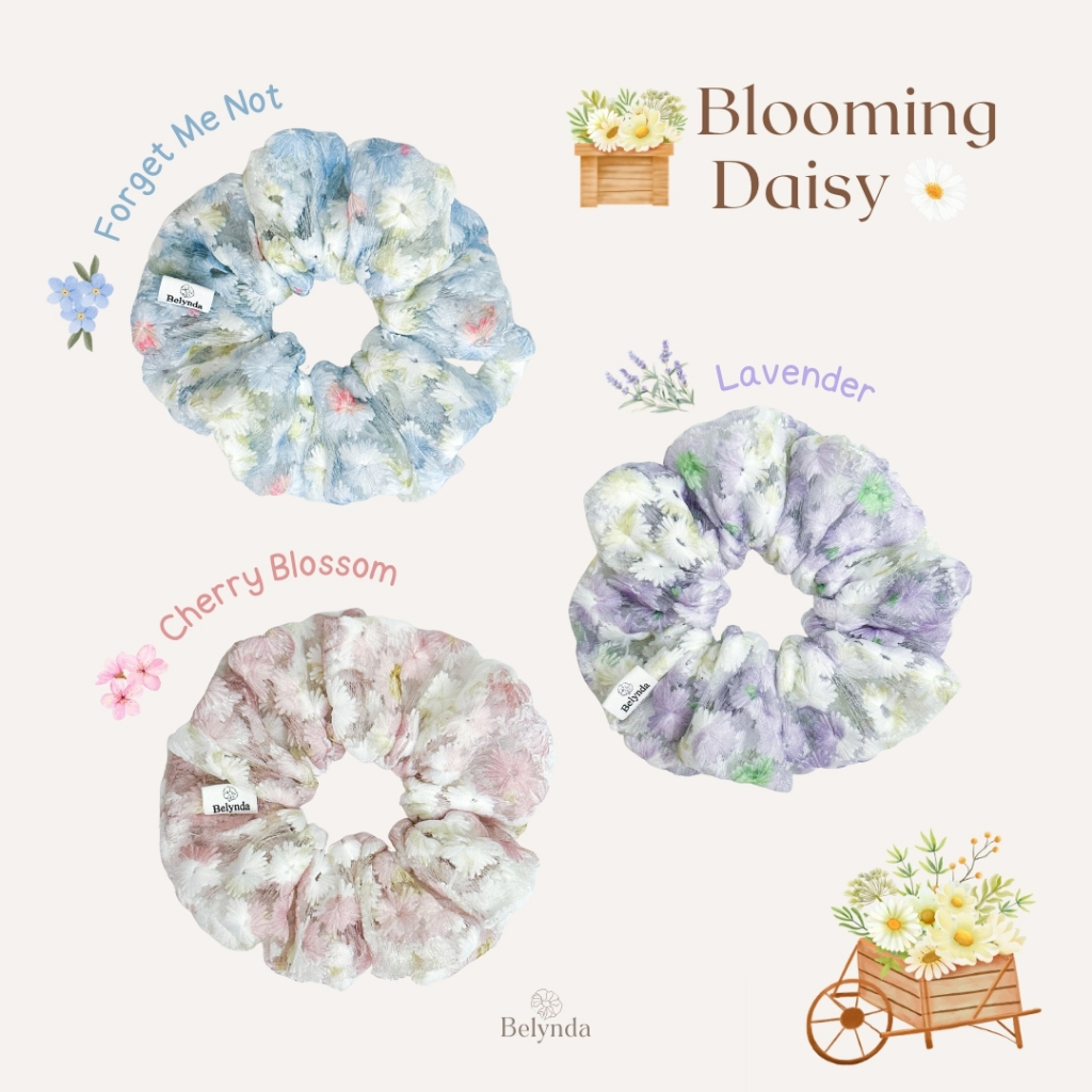 Belynda ♥ Scrunchies ♥ Blooming Daisy - Pastel Tone ยางรัดผม ผ้าปักลายดอกเดซี่ สีพาสเทล