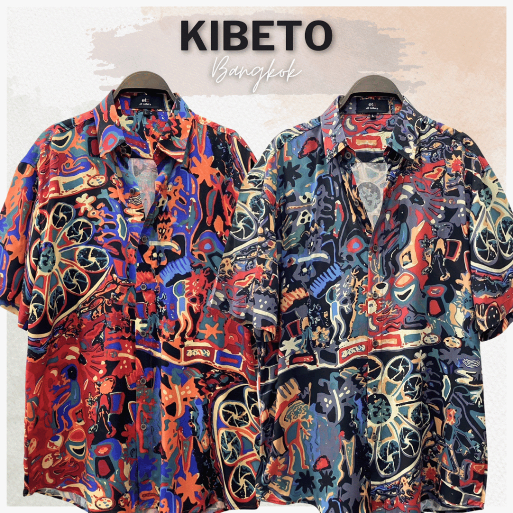 Kibeto เสื้อฮาวาย ลายชิงช้า Pop art 2 สี ผ้าสปันเรยอน เนื้อนิ่ม ใส่สบาย M L XL 2XL 3XL