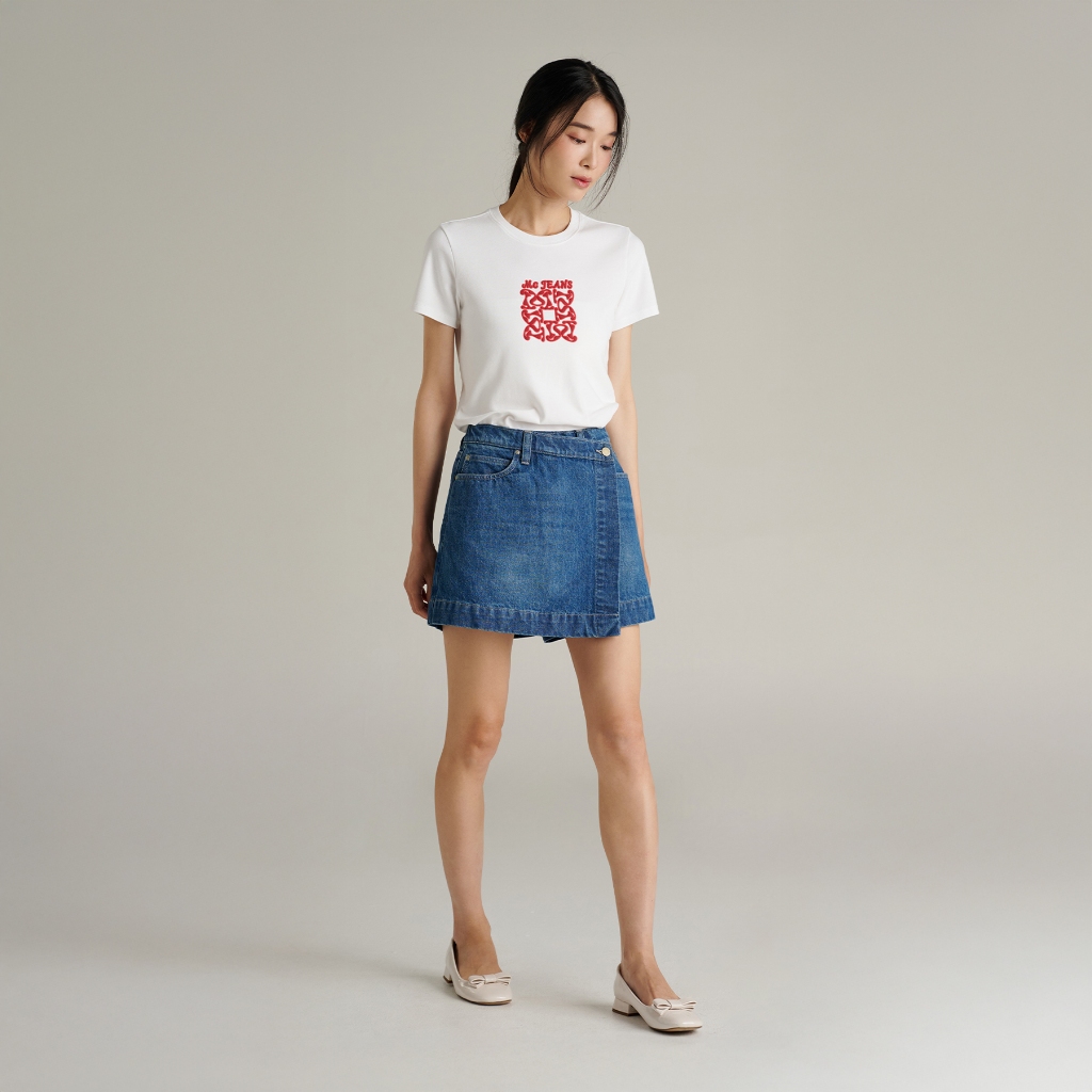 Mc JEANS Online Exclusive กระโปรงกางเกง ผู้หญิง เอวกลาง สียีนส์ฟอกกลาง MSRZ003