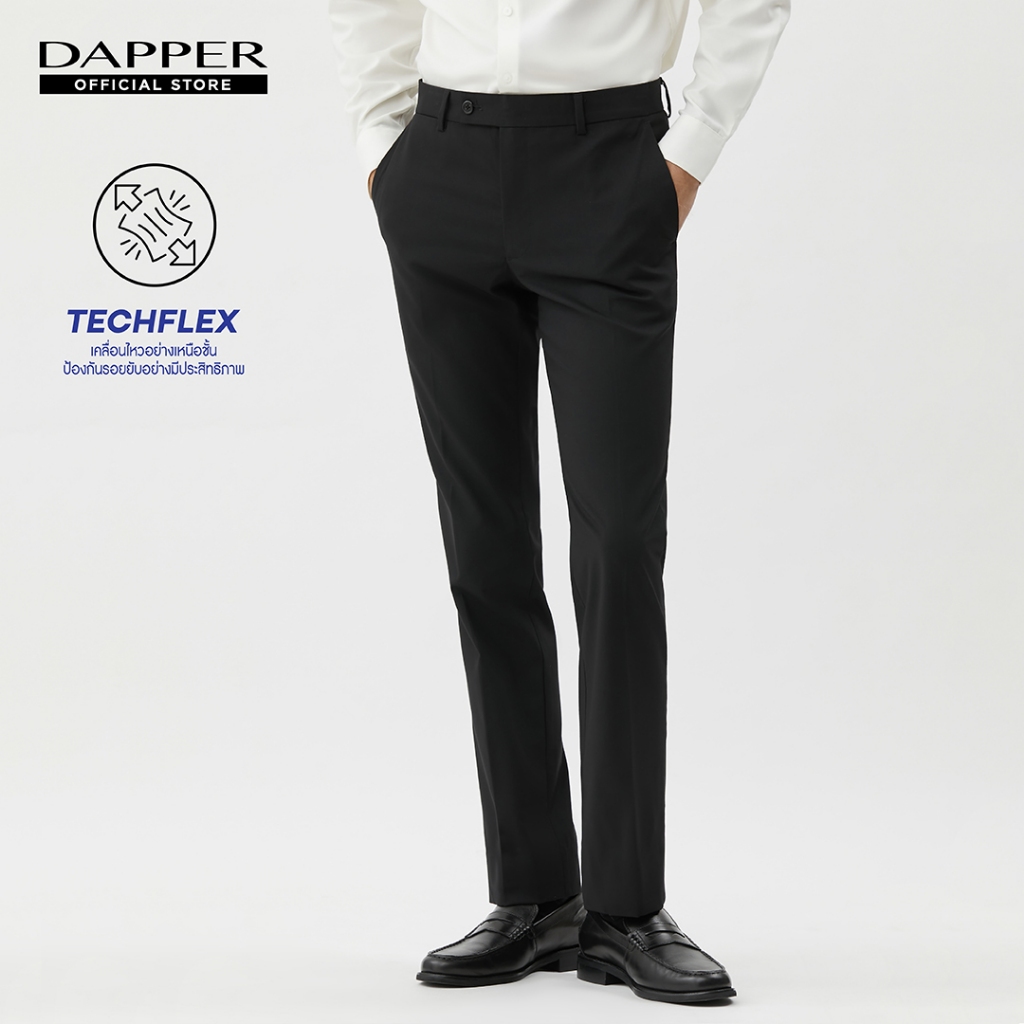 DAPPER กางเกงขายาว รุ่น TECHFLEX ทรง Slim-Fit สีดำ (TB9/BK/131RSP)