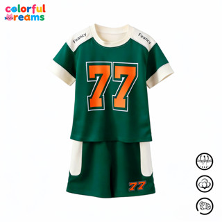 เสื้อยืดแขนสั้น + กางเกงขาสั้นพิมพ์ลายดิจิตอลสุดเท่สำหรับเด็…