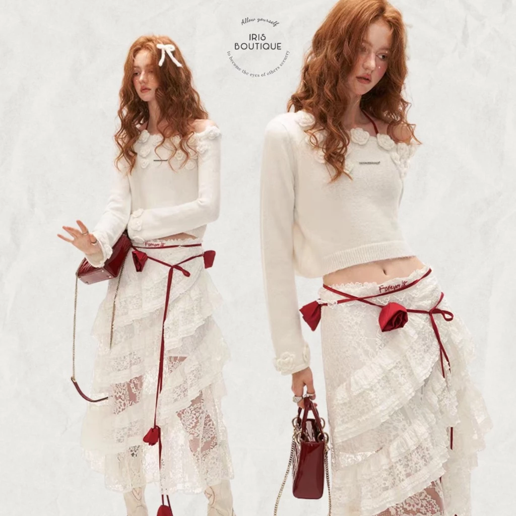 IRIS BOUTIQUE IS2025010305 Rose lace setเสื้อ กระโปรงผู้หญิง เซ็กซี่นิดๆ ใส่ไปเดท