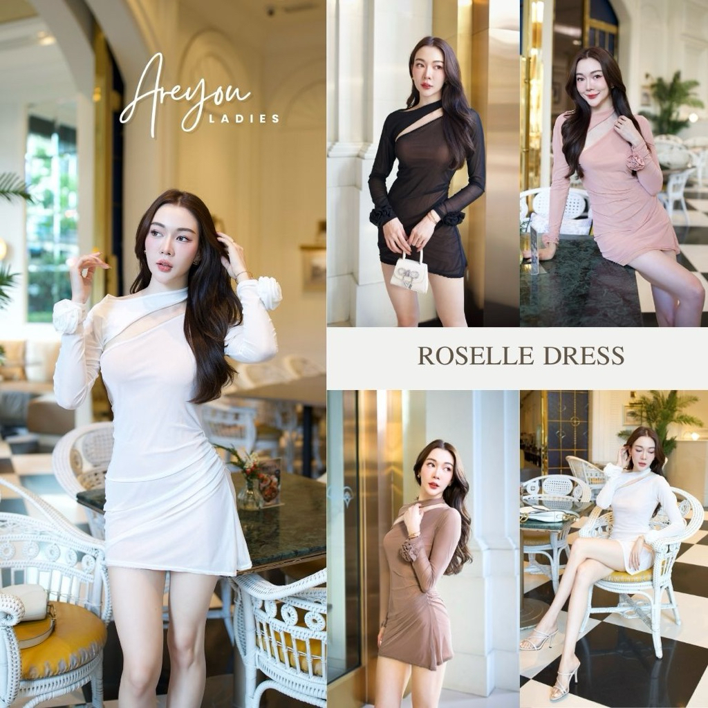 NO.593 Roselle Dress ชุดเดรสดีไซน์เก๋แขนไขว้แยกชิ้น