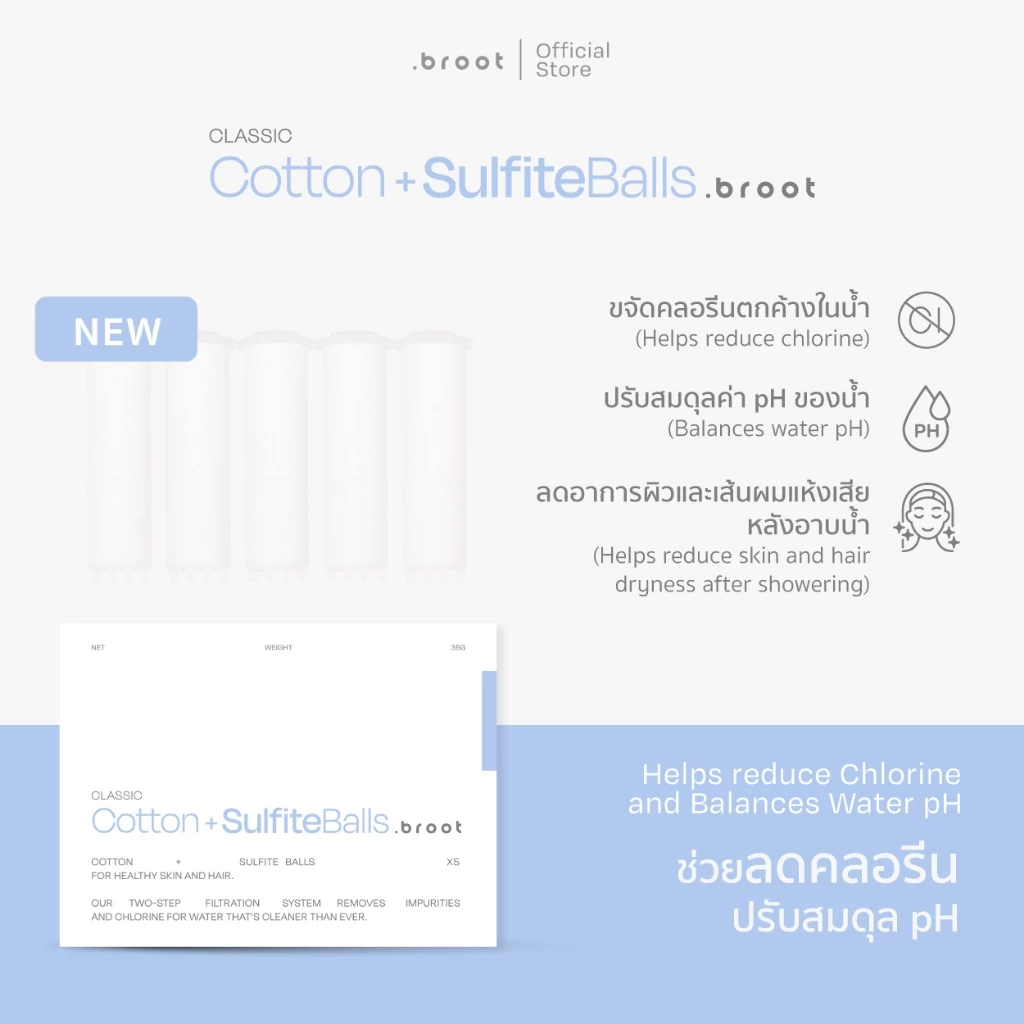 Cotton + Sulfite Balls ไส้กรองฝ้ายเกรดพิเศษผสานนวัตกรรมแคลเซียมซัลไฟต์รูปแบบเม็ด (ใช้สำหรับ Classic Shower Filter).broot