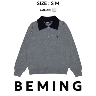 Bemingtop1098(S-M)-BMG Sweet Heart Knit เสื้อแขนยาวคอปก เพิ่มลูกเล่นด้วยกระดุมรูปหัวใจเล็กๆและคอปก