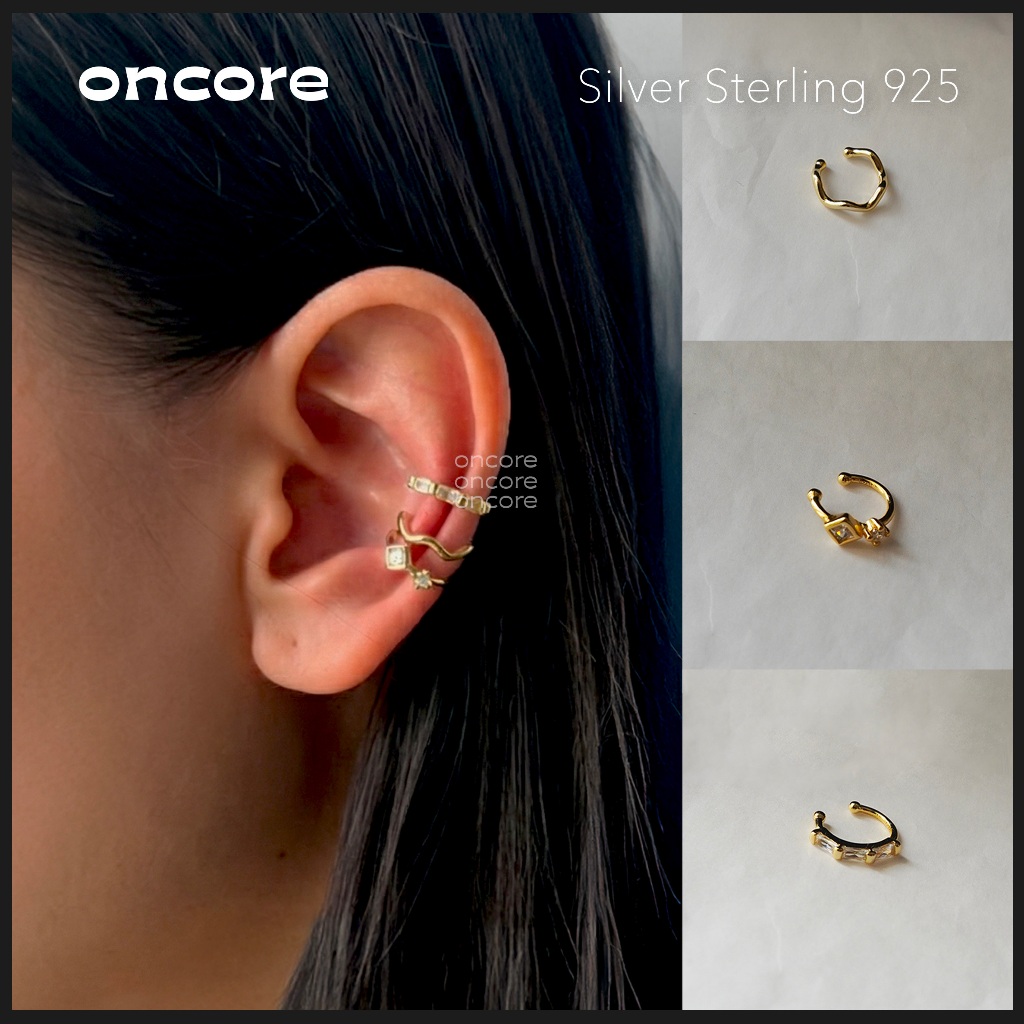 Oncore | ต่างหูหนีบเงินแท้ S925 - Earcuff เงินแท้ (เอียร์คัพ) ไม่ต้องเจาะหู สำหรับผิวแพ้ง่าย
