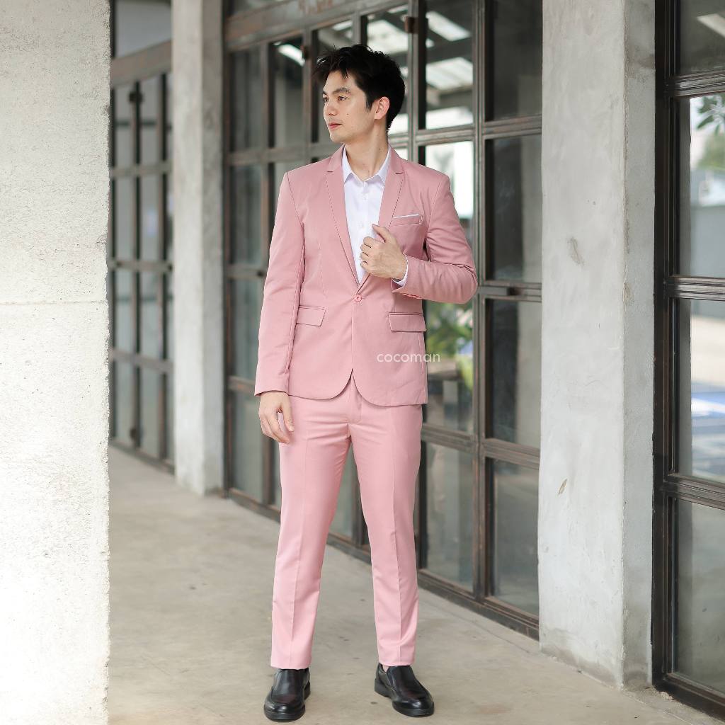 COCO-MAN สูทกระดุม 1 เม็ด สีชมพู ชุดสูทผู้ชาย มีกางเกงเข้าชุดให้เลือกเข้าเซ็ท ขายแยกชิ้น