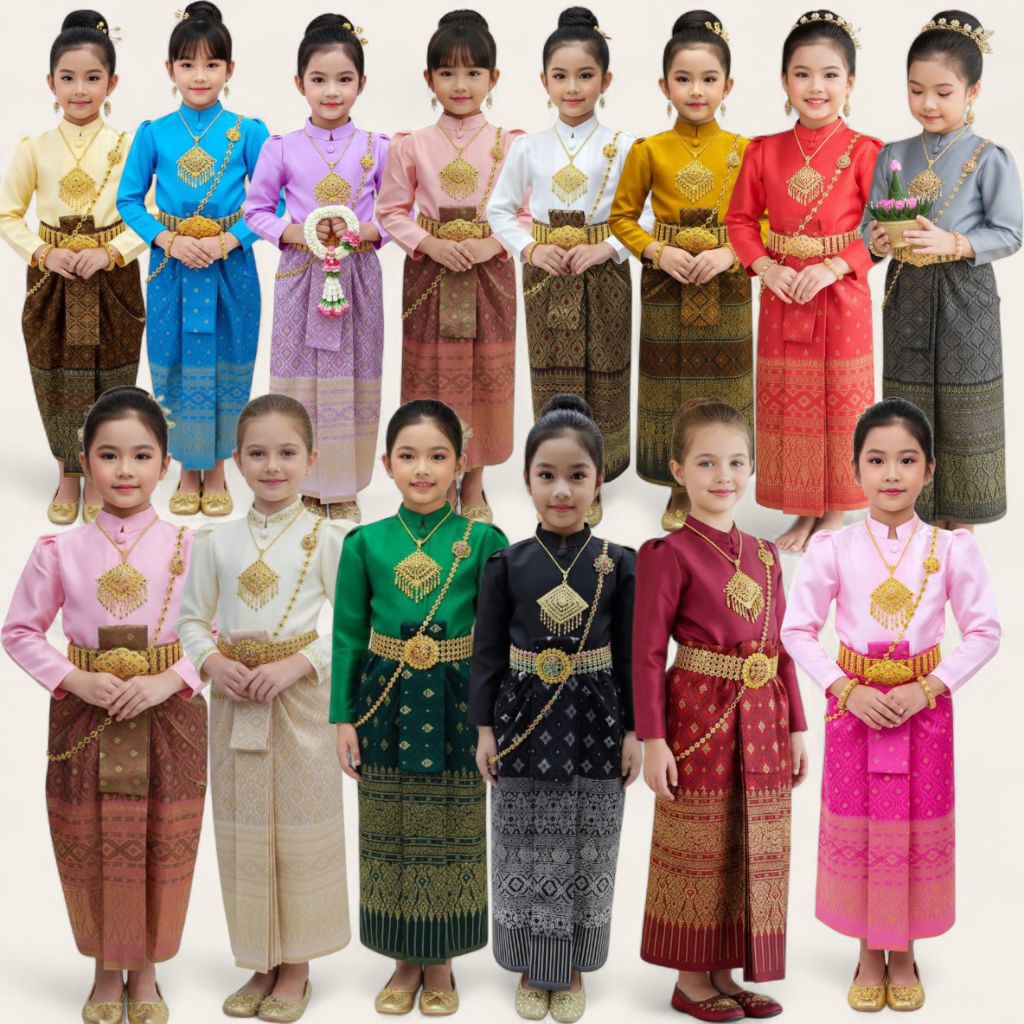 ชุดไทยเด็กบรมพิมาน ชุดไทยเด็กจิตรลดา ชุดไทยวันลอยกระทง(ไม่รวมเครื่องประดับ)