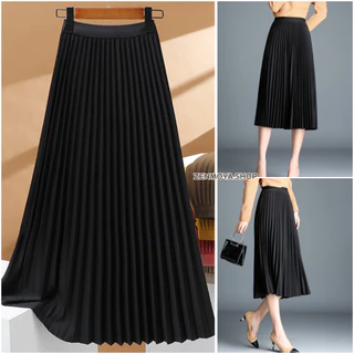 Zenmoya(526) Pleaty skirts กระโปรงยาวพลีทอัดจีบทรงสวยกระโปรงพลีทเอวสูงผ้าโปโลมันเงาเล่นแสงสวย