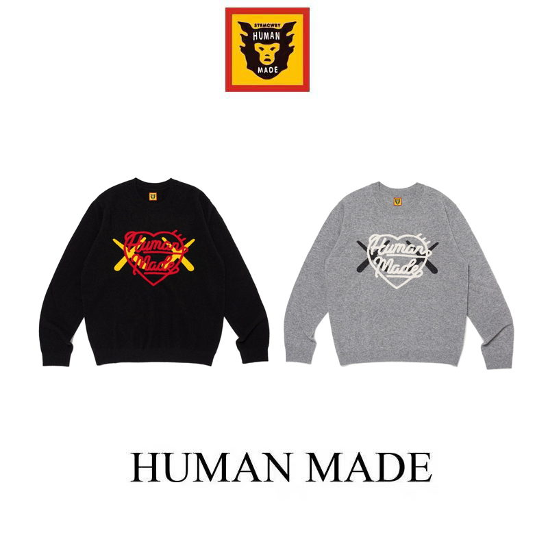 【Human Made】🇯🇵 พร้อมส่ง เสื้อกันหนาว HUMAN MADE ชื่อร่วม รักX เสื้อสเวตเตอร์ถัก