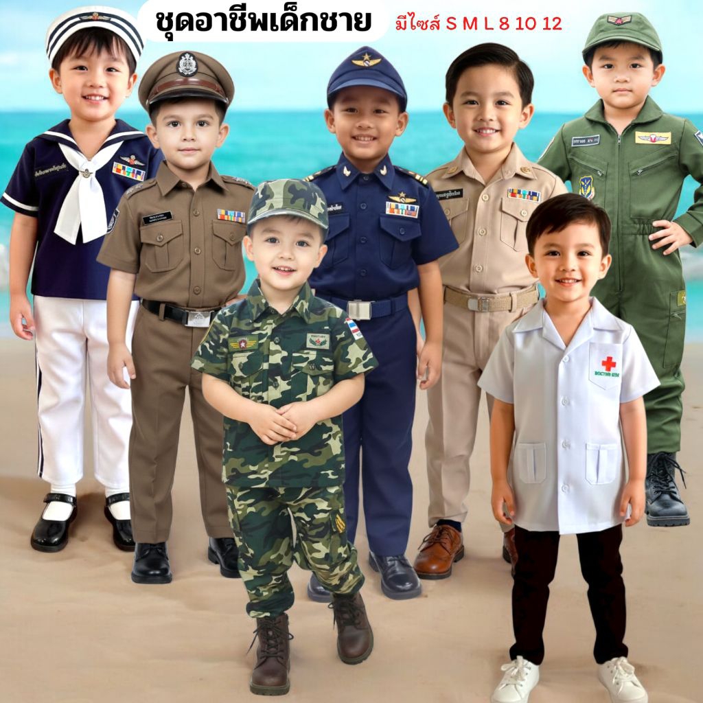 ชุดอาชีพในฝันเด็กชาย ชุดตำรวจเด็กชาย ชุดคุณหมอชาย ชุดคุณครู ชุดทหารเด็ก ชุดนักบิน ชุดวันเด็ก