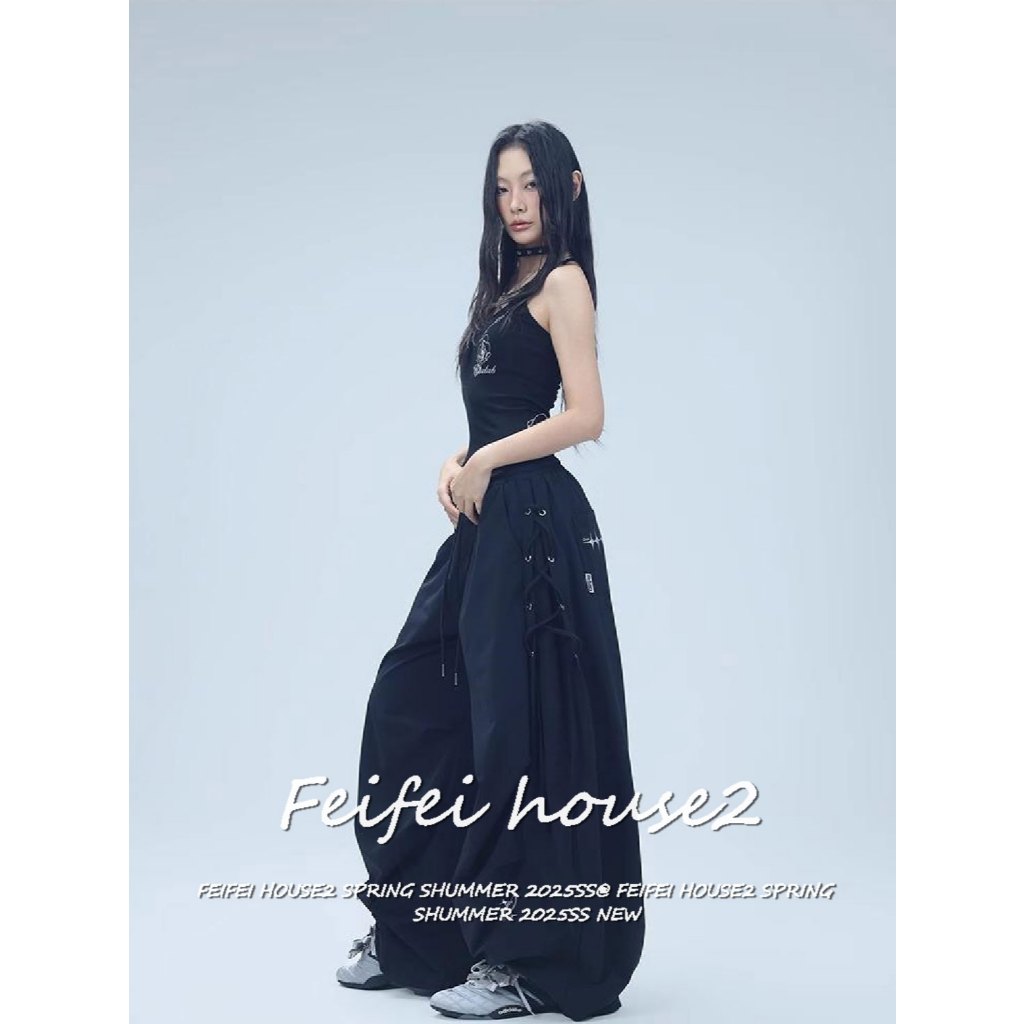 [Women's Street Style Track Pants]สไตล์สตรีทฤดูร้อนผู้หญิงย้อนยุคกางเกงขายาวทรงหลวมจีบระบายสำหรับ