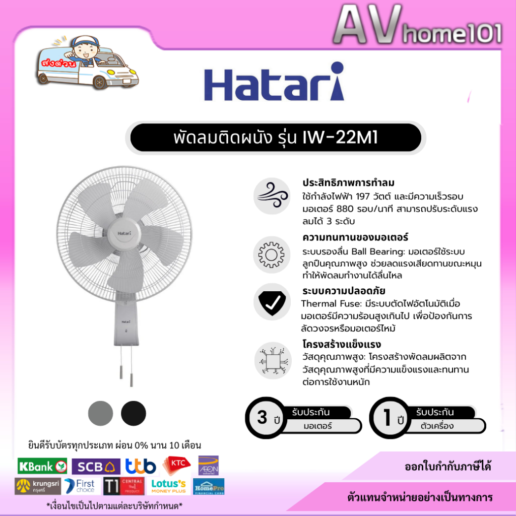 พัดลมติดผนัง 22 นิ้ว HATARI รุ่น IW22M1