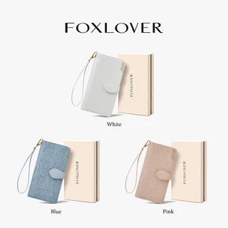 FOXLOVER กระเป๋าสตางค์ผู้หญิง แบบยาว ผ้าเดนิม ช่องใส่การ์ด 10ช่อง กันน้ำ ฟรีกล่องของขวัญ