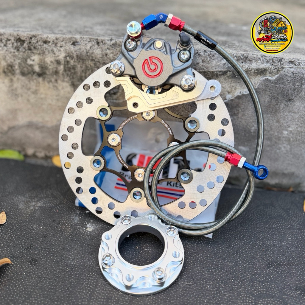 เซทเบรคหน้าครบชุด✅W125R/S/บังลม/W100Sยูบ็อค/SONIC/W100 ปั้มปักข้างเทาแดง)+จาน220MM.+สเปเซอร์+น็อตเลสทั้งหมด10ตัว+สายSWIT