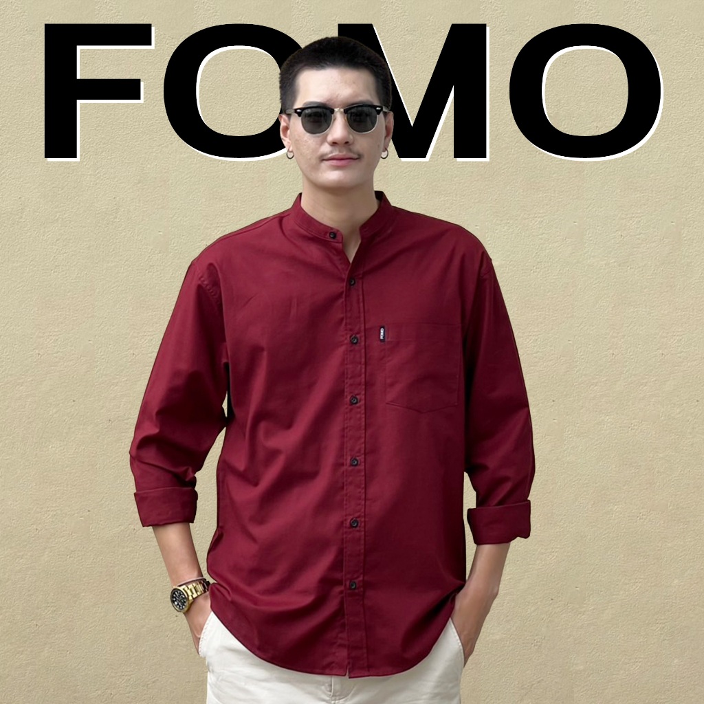 FOMO-เสื้อเชิ้ตคอจีน สีแดง เสื้อเชิ้ตคอจีน เสื้อคอจีน