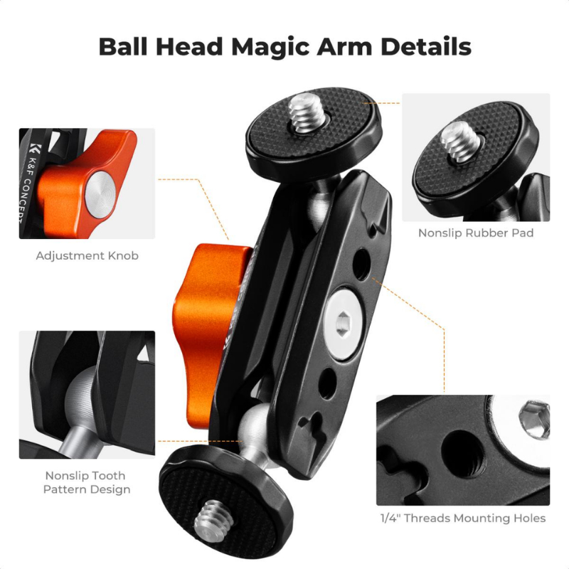 k&F Ball Heads Magic Arm ขายึดกล้องขนาดเล็กหัว1/4หมุนได้ 360° (KF31.137) - รูปที่ 3