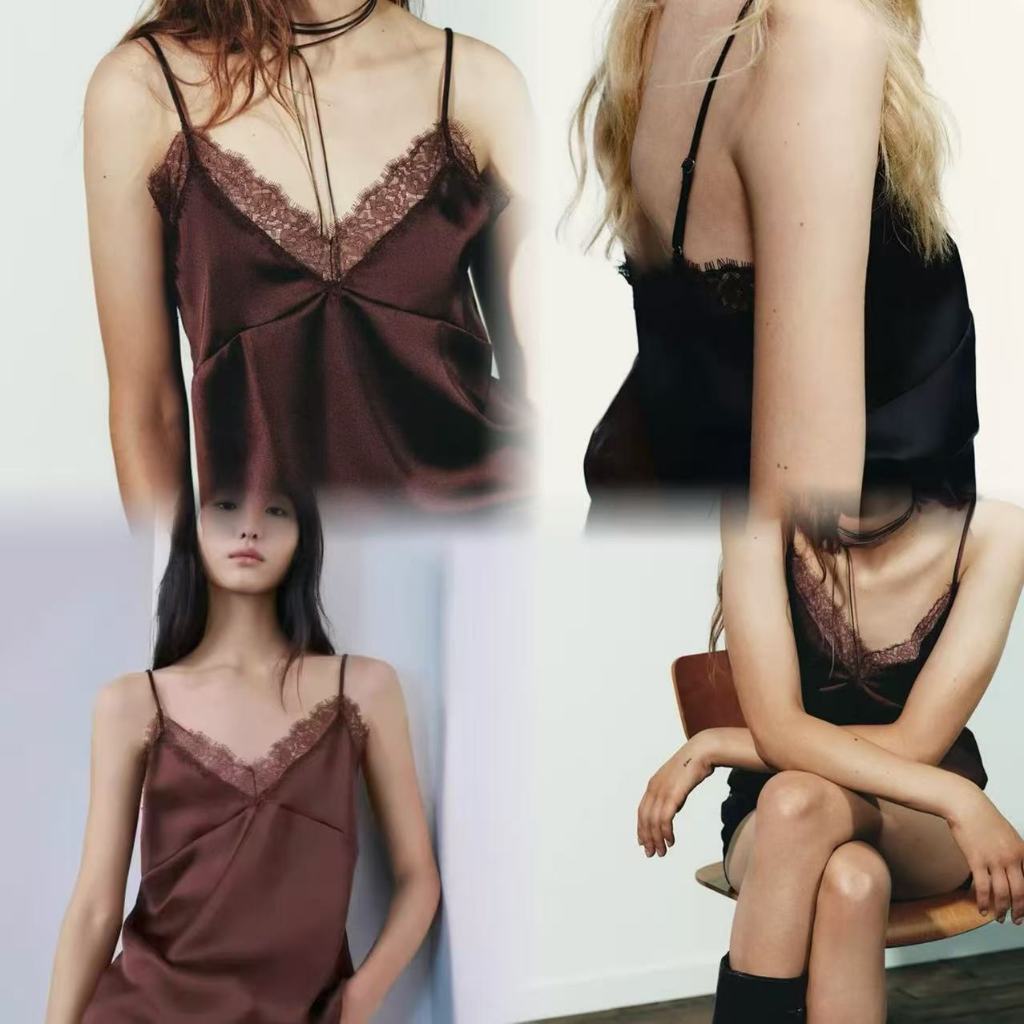 EVA เสื้อสายเดี่ยวผู้หญิงผ้าลูกไม้ต่อขนตาสไตล์ชิคๆ ใส่สบาย โทนสีพื้น ใส่ง่ายเข้ากับทุกลุค ดูมีเสน่ห์สุดๆ เลยน้า️