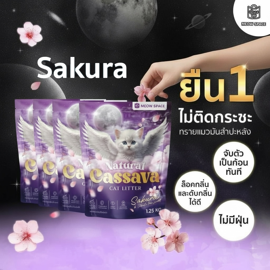 (ทรายแมวไม่ติดกะบะ) ยกลังx4ถุง Meow Space ทรายแมวมันสำปะหลัง 1.25กิโล ทรายแมวไร้ฝุ่น จับก้อนไว ล็อคก