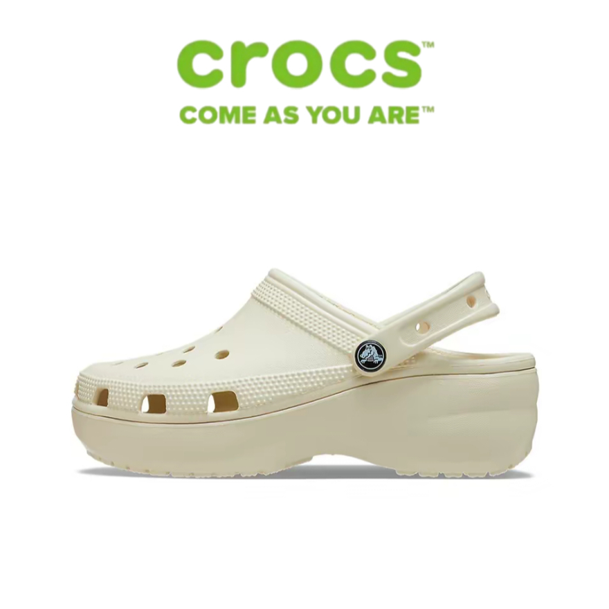 【FREE SHIP】Crocs Classic Platform Clog Comfort Thickness Outdoor Sandal Women Bone White 206750-2Y2