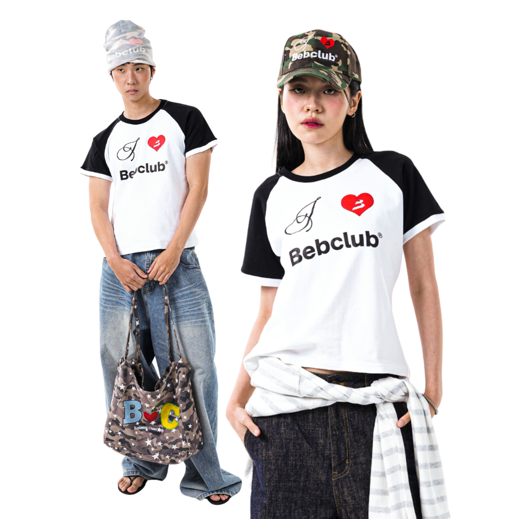 BEB CLUB 25 holiday raglan tee เสื้อยืดสีขาวแขนตัดต่อดำเบ็บคลับ 25
