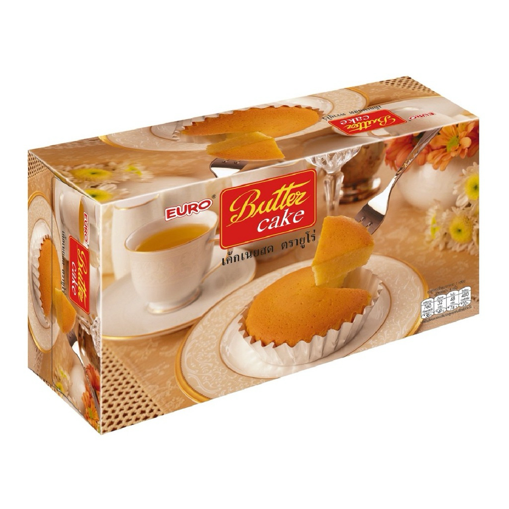 ยูโร่ Euro Butter Cake บัตเตอร์เค้ก  เค้กเนยสด หอมเนยสด หวานละมุน อาหารว่างรองท้อง Euro 40 กรัม (4 ซ