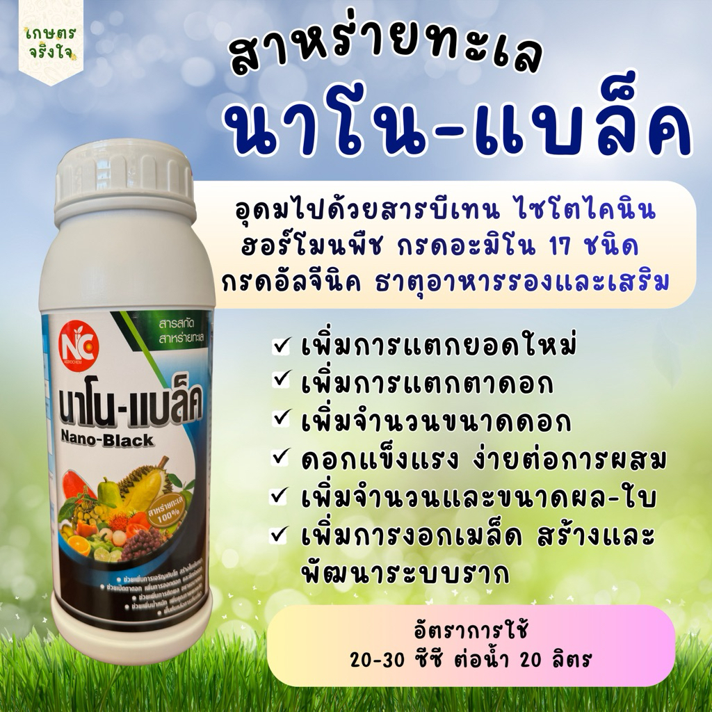 นาโน-แบล็ค (สาหร่ายทะเล+อะมิโน) 1 ลิตร บีเทน ไซโตไคนิน อัลจีนิค พืชสมบูรณ์ เปิดตาดอก เพิ่มผลผลิต